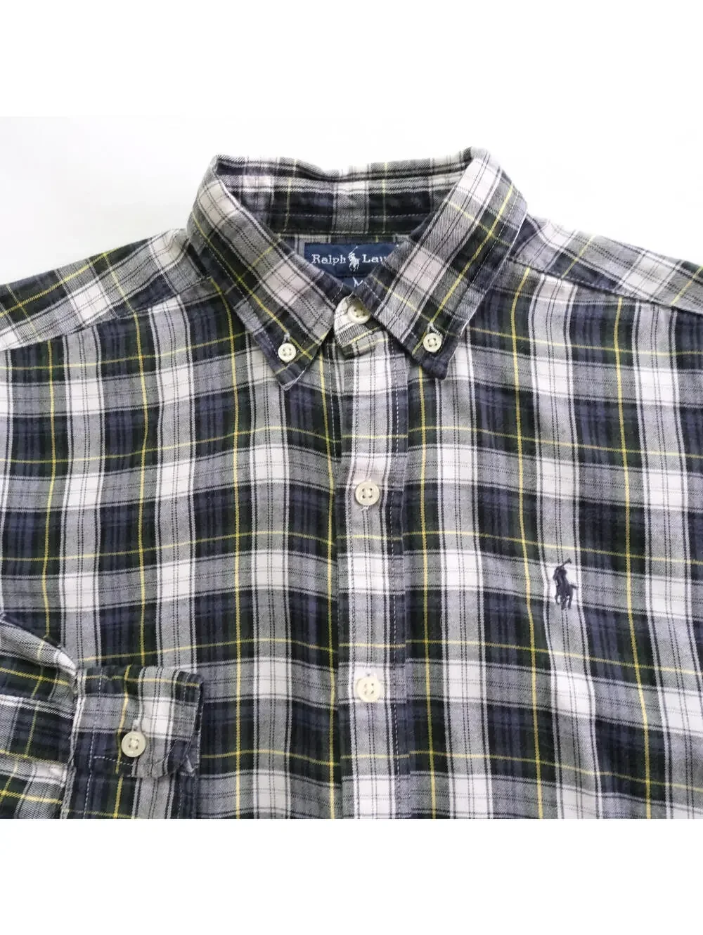 Polo Ralph Lauren Boy's Medium Blue Green Plaid L/S Button Up Flannel Shirt